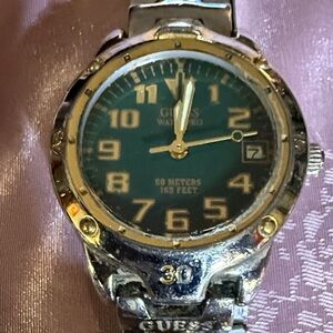 Guess Two-Tone Watch with Green Face